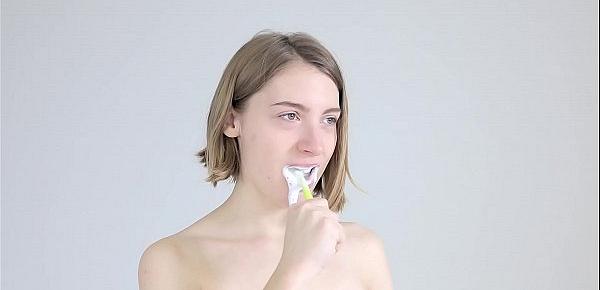  Slutty girl gets mouthfucked with a toothbrush